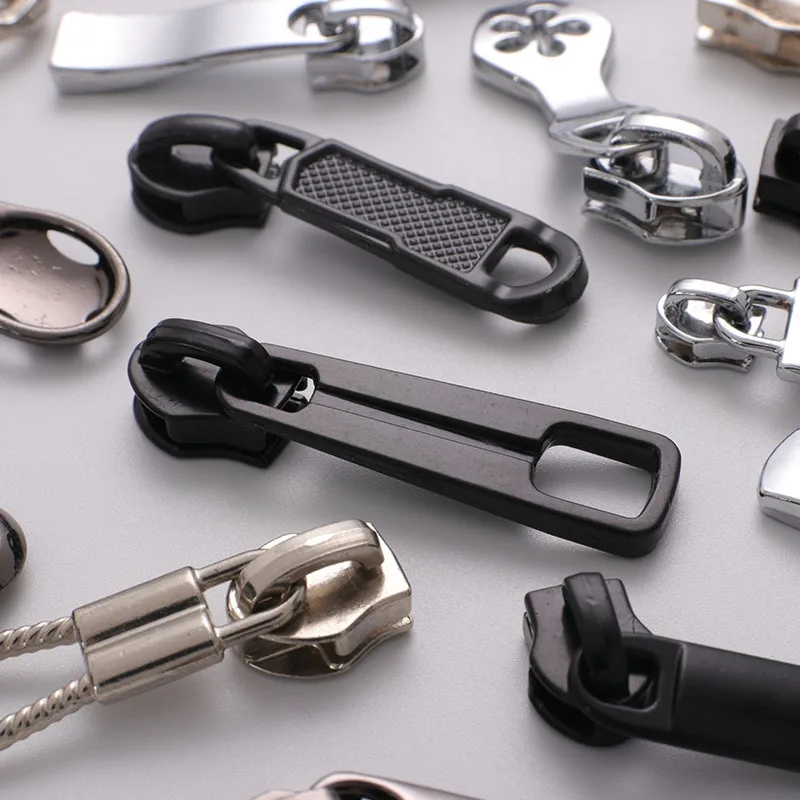 10 Pcs/Lot Luggage Metal Zipper Pull Zinc Alloy Pull Tab Head 5 # Nylon Plastic Tooth Copper