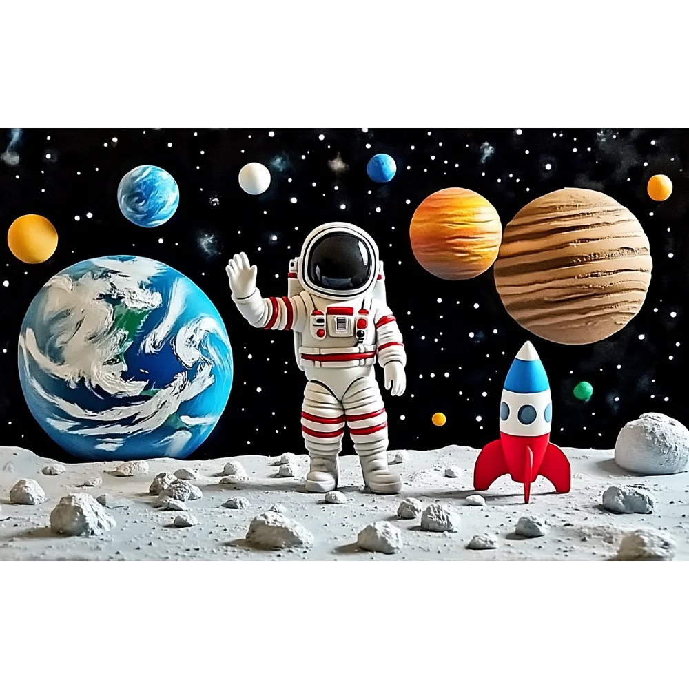 Weltraum Babyparty Fotohintergrund 180x110 Cm – Raketen, Planeten & Sterne Deko Für It's A Boy
