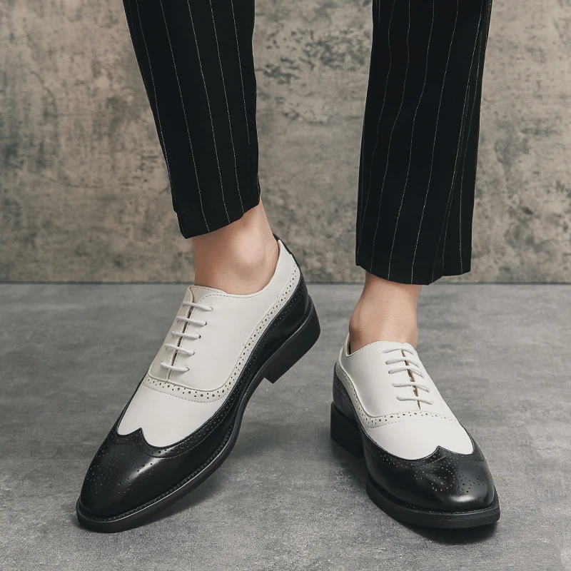Men Wingtip Detail Dress Shoes Business Two Tone Oxford Shoes For Wedding party