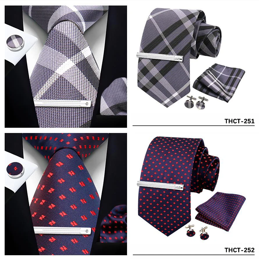 Top Qualität Elegante Krawatten Set Hanky Manschettenknopf Krawatte Clips Business Krawatte Für Männer Hochzeit Formale Gravata Anzug Zubehör Herren Geschenk – Detail 35