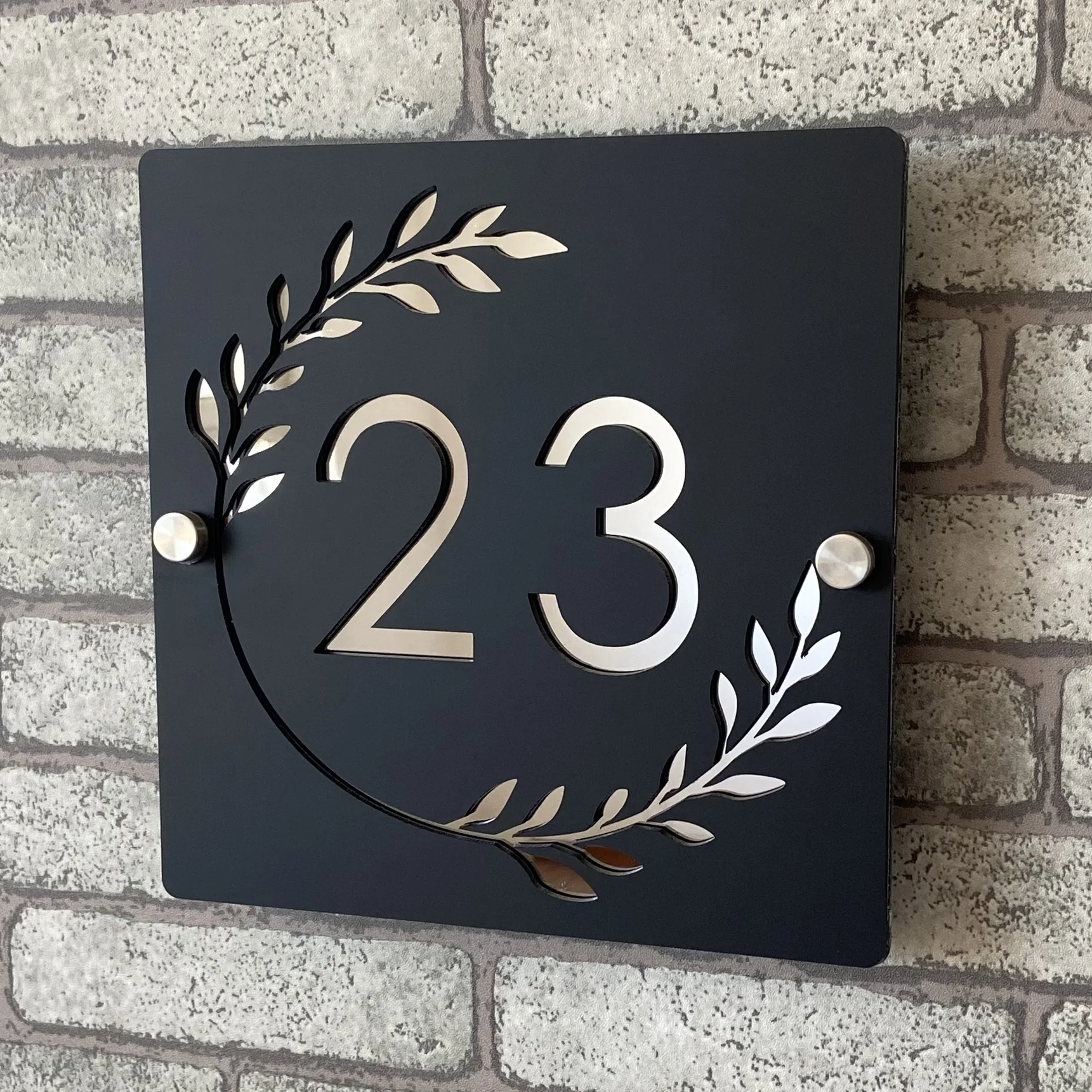 Personalized 3D Hollow Acrylic Outdoor House Number Plate Customizable Address Sign Home Wall Room Gray Silver Plaque Name house number signs house numbers number plate house wall plaques