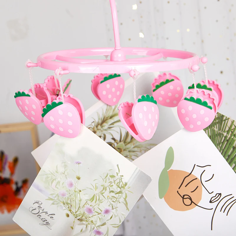 Cute Pink Student Dormitory With Strawberry, Heart-shaped Mini Plastic Clothes Hanger, Sock Clip And Underwear Clip 3