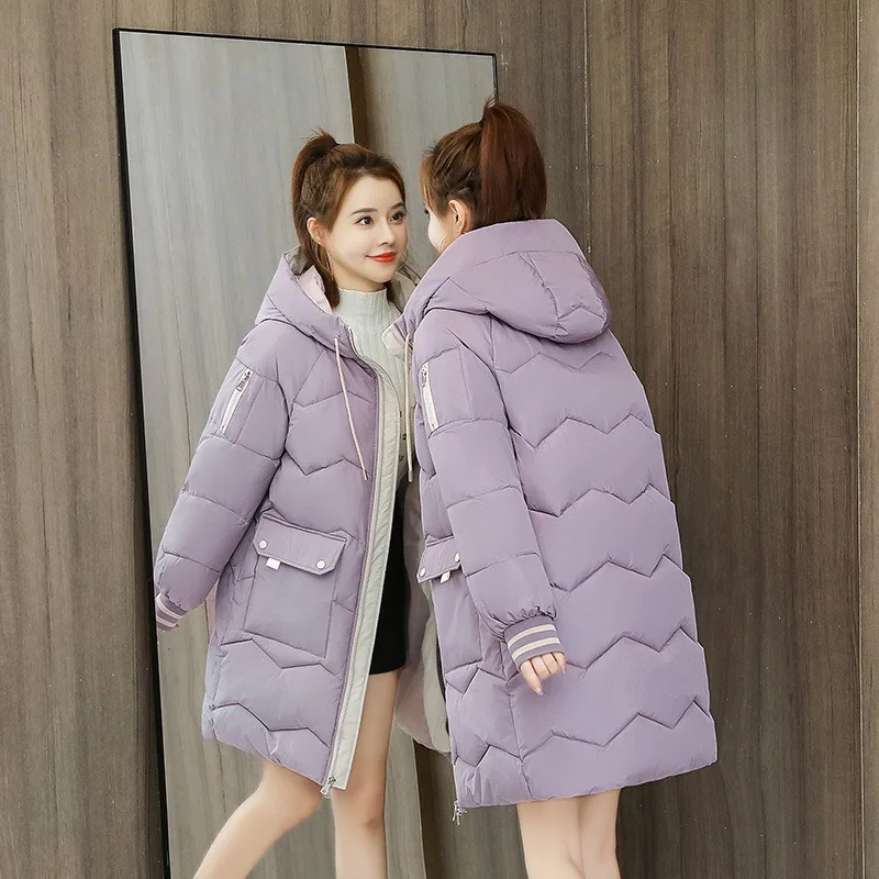 2023 New Women Down Cotton Coat Winter Jacket Female Mid Length Version Parkas Loose Thick Warm Outwear Hooded Fashion Overcoat