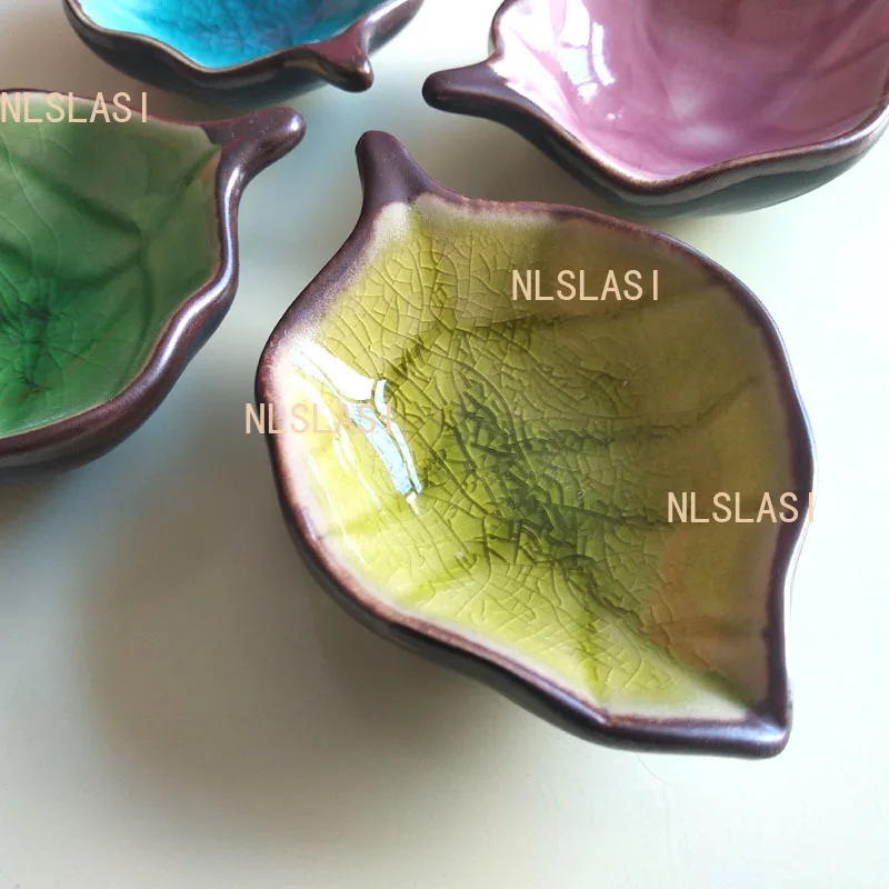 1pcs Ice Cracked Glazed Ceramic Minimalist Korean Beauty Salon Product Mixing Dish Leaf Shaped SPA Essential Oil Dish