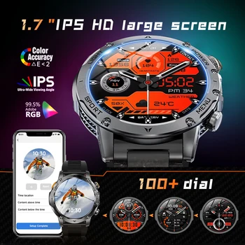 2026 New Men 1000mAh Battery Outdoor Smart Watch, 1.7'' HD Display, Bluetooth Call, IP68 Waterproof, Military Sports Bracelet, Heart Rate, Fitness Tracker, Watch for Android iOS 4