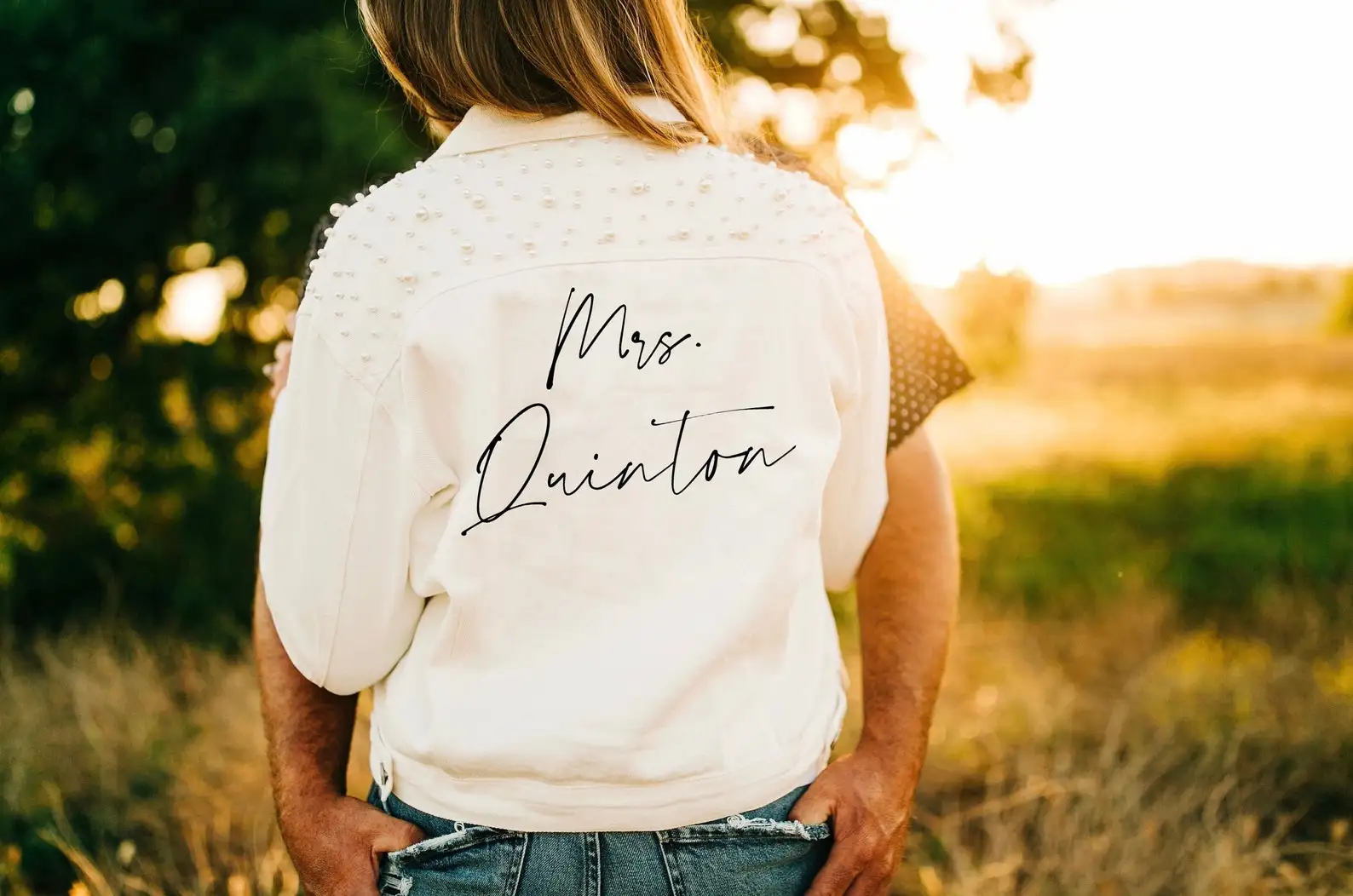 

White Personalized Mrs Jean Jacket Bride Jean Jacket Bridal Party Jean Jacket Engagement Gift Custom Jacket for Bride Gift