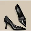 Luxury Brand Designer Women Sandals Fashion Pointed Toe Buckle Strap Metal High Heeled Kitten Heel Elegant Single Shoes Female 1