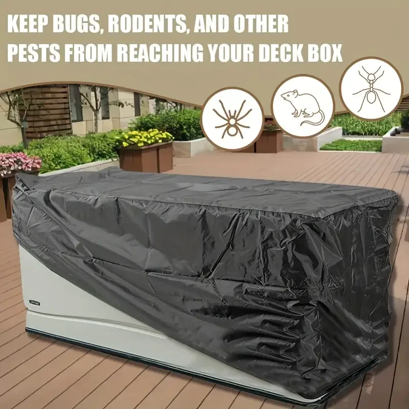 1pc Waterproof Patio Deck Box Cover, Outdoor Protection For Rain, Dust & Sun With Silver-Coated 210D Oxford Fabric 4