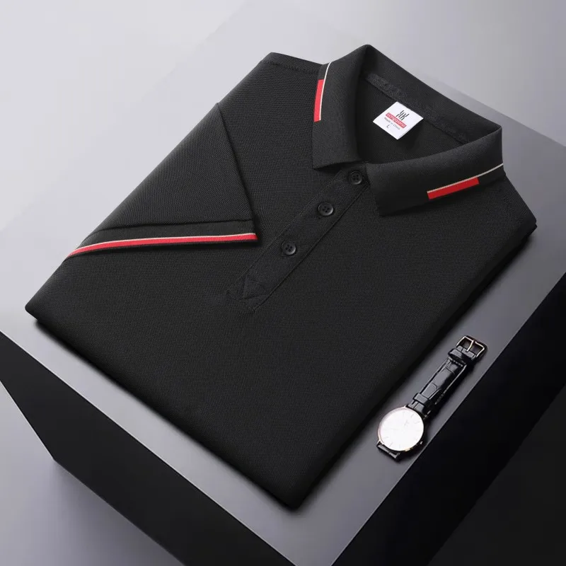 Summer Men's Solid Color Horizontal Bar Polo Shirt Short Sleeve Lower Neck Zipper T-shirt&Men's Casual Street Wear New Men's Top