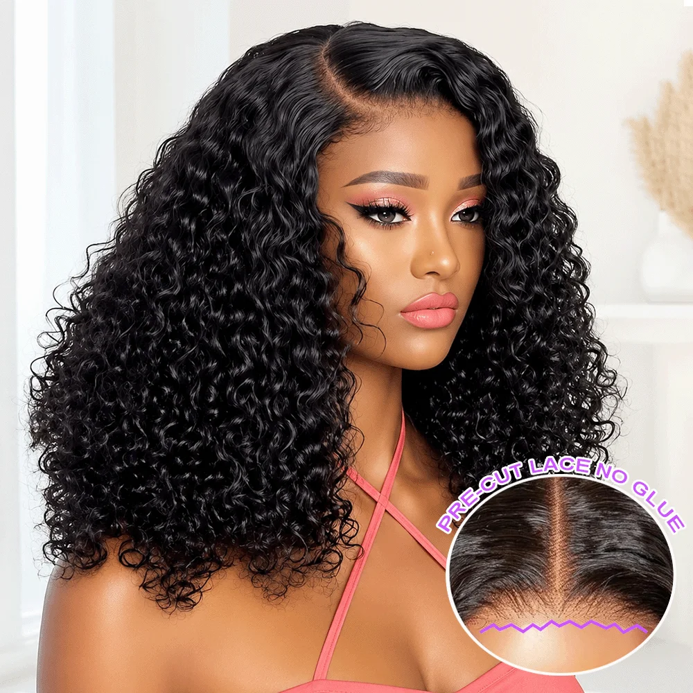 Perruques en cheveux humains vierges bruts 100% vietnamiens originaux, Lace HD prédécoupée, style Bob court, Ondulations profondes et bouclées volumineuses, Perruques avec closure frontale 13×4, Ondulations Water Wave, Sans colle, Prêtes à porter, Perruque sans colle 7×5 pour femmes, 10, 14, 16 pouces