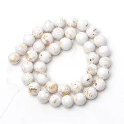 Natural Trochus Shell Turquoise Round Beads 4 - 12mm - Blue and Pink Loose Beads for DIY Jewelry and Bracelet Making, 15 Strand (White)