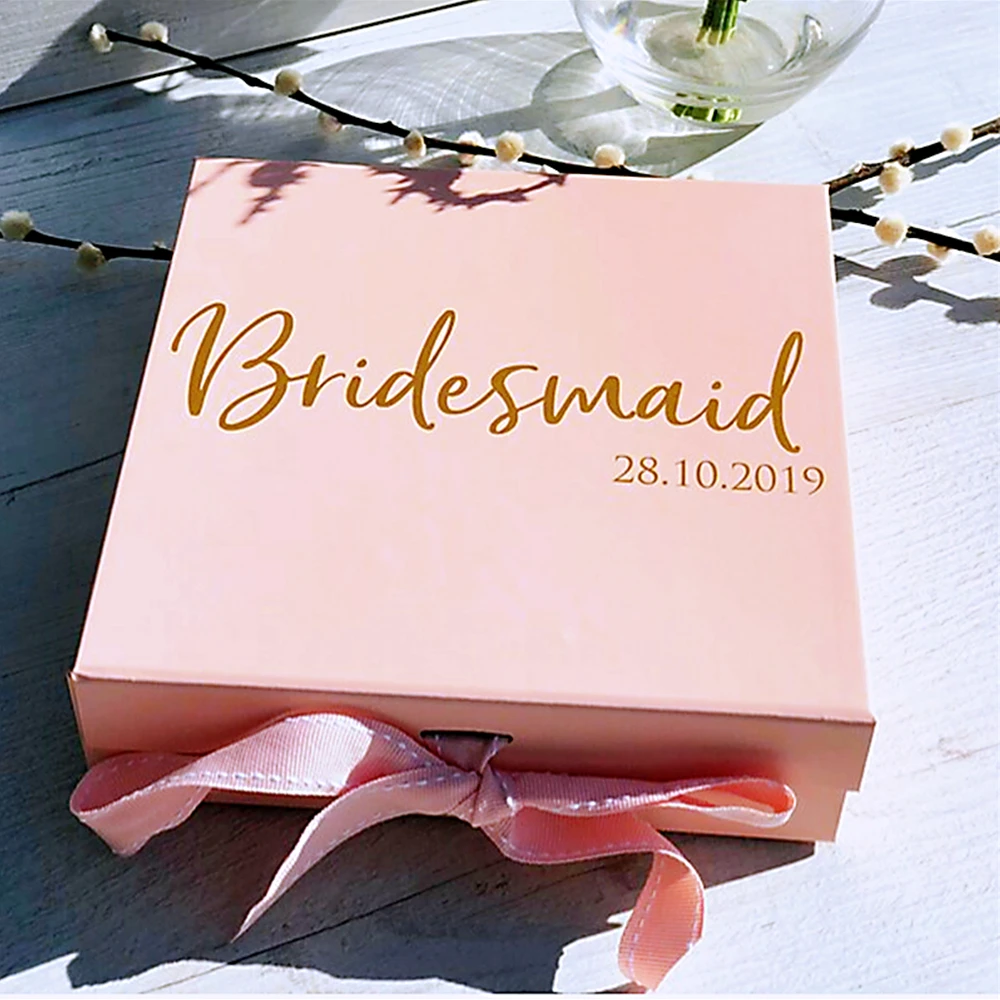 

Custom Bridesmaid Gift Box,Real Foil calligraphy,Maid of Honour Gift from the Groom and Bride,Wedding Gift set,Role and Date