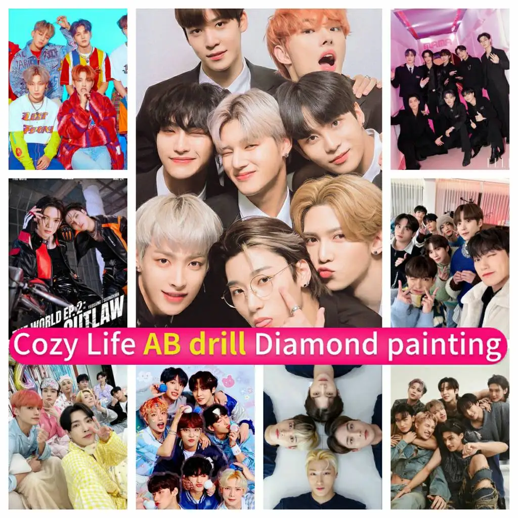 

ATEEZ KPOP Idol Art AB алмазная живопись мозаика 5D DIY Стразы Вышивка полная дрель круглая квадратная ручная работа набор для шитья