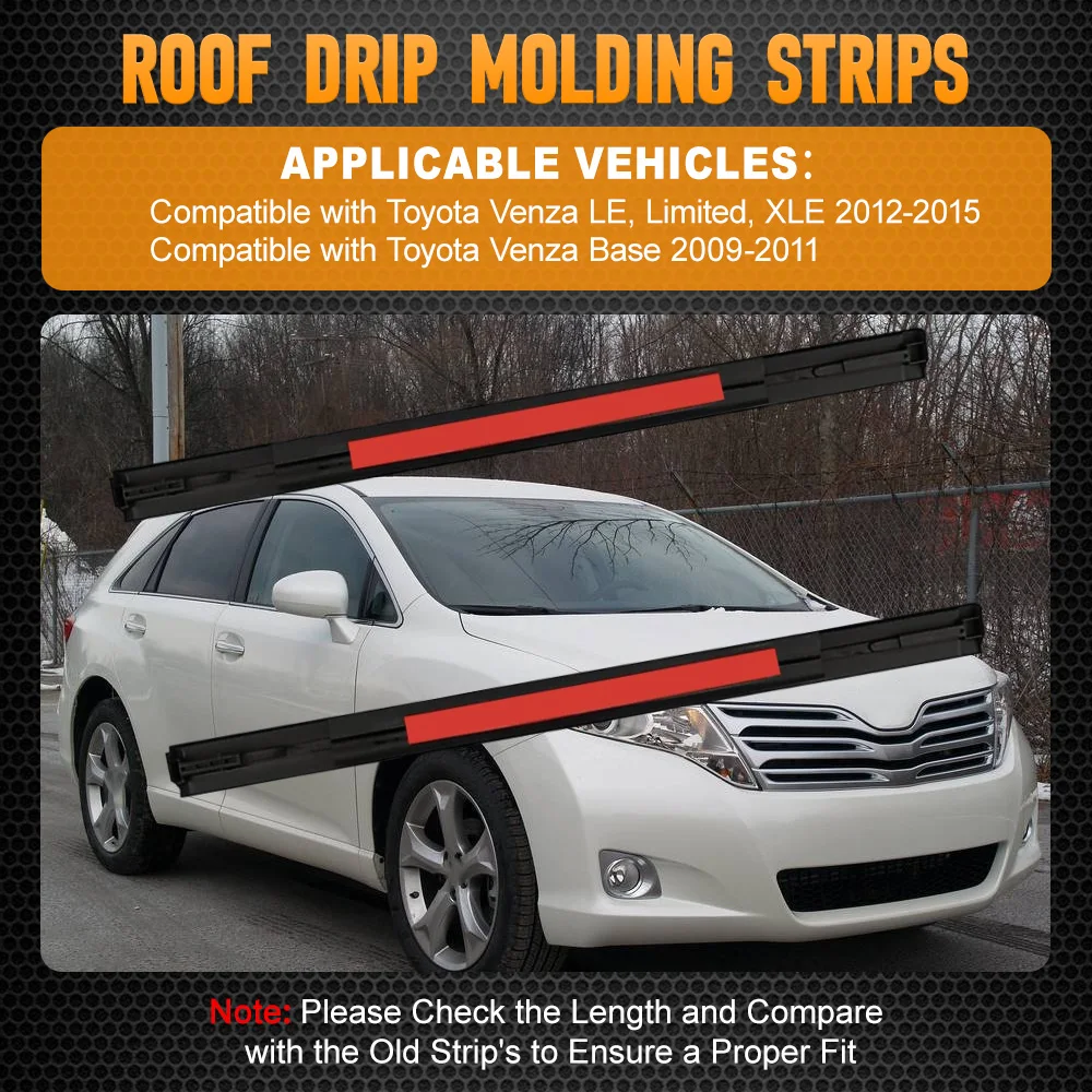 2PCS Rubber Car Roof Drip Finish Moulding Seal Strips for Toyota Venza 2009 2010 2011 2012 2013 2014 2015 75555-0T023