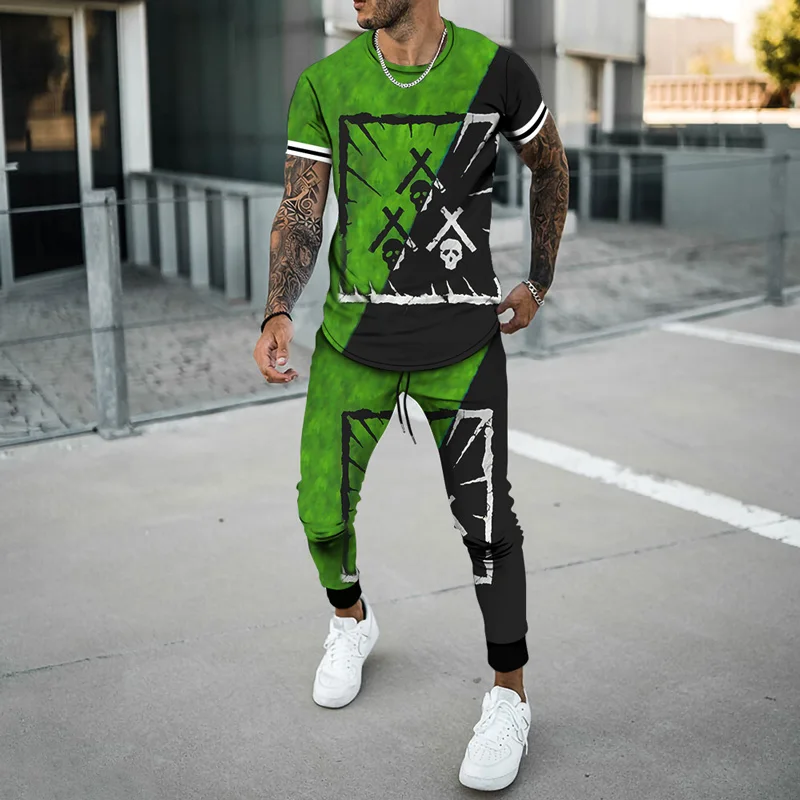 Summer Men's 2 Piece Tracksuit Sets Oversized T Shirts Joogers Outfits Fashion Trousers 3D Printed Trend Male Clothing Jogging