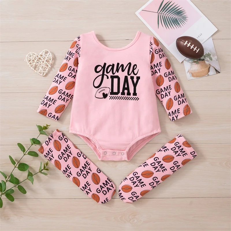 

2023-03-21 Lioraitiin 0-24M Infant Baby Girl 2Pcs Summer Outfits Long Sleeve Football Print Romper Leg Warmers Set