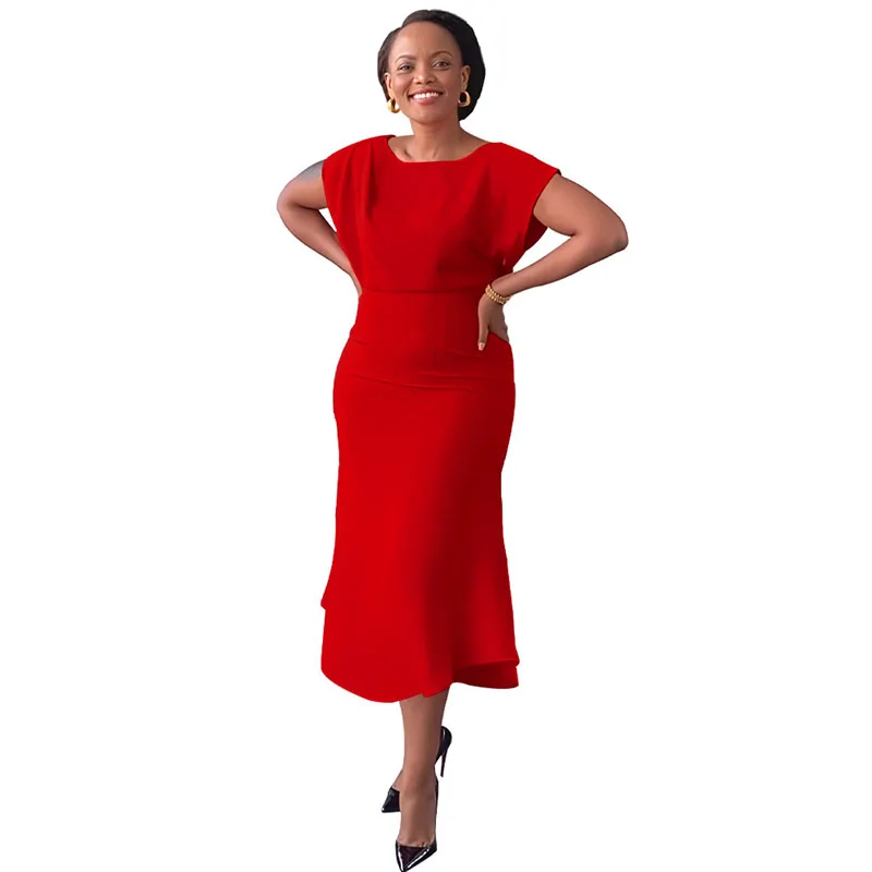 

African Work Dress Women Summer Short Sleeves High Waist Backless Slim Robe Fashion Fishtail African Party Dresses Lady Vestidos