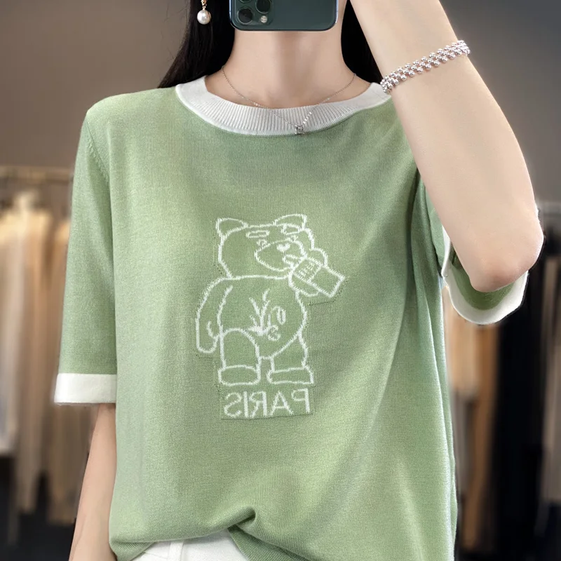 

2023 Spring/Summer Cashmere Sweater Women's Knitted Short Sleeve Pullover Women's T-shirt Cashmere Short Sleeve Top