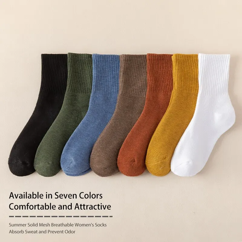 5 Pairs of Women Is Autumn and Winter Solid Color Simple Plush Fleece Thick Warm Fashion Comfortable Mid-tube Socks 2
