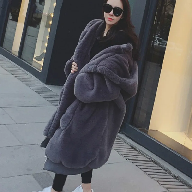 

Faux Fur Coat Women 2023 Casual Hoodies Furry Thick Warm Long Faux Rabbit Fur Jacket Loose Winter Coat Women Casaco Feminino