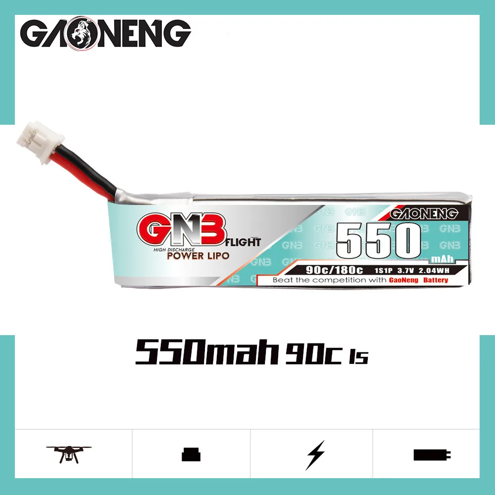 GNB 1S 3.7V 550mAh 90C/180C Lipo Battery With PH2.0 Plug for TINY8X Blade Inductrix FPV QX2 120S Beta75S BetaFPV Drone Parts 2