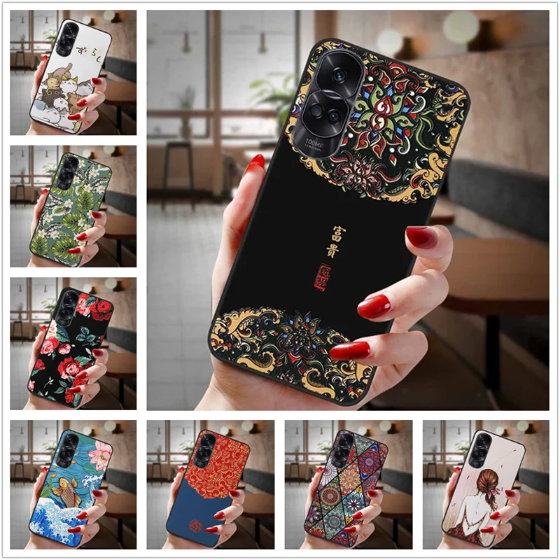 Per Honor 90 Lite 5G Custodia Honor90 3D Cute Relief Emboss Silicone Soft Black Cover Per Honor 90 Pro Custodie Per Telefoni Honor 90 Lite 2023