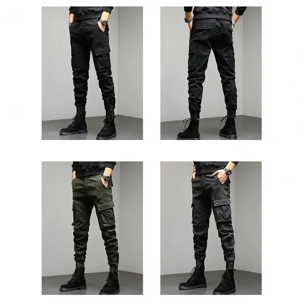 

Multi Pockets Design Cargo Pants Adjustable Waist Cargo Pants Solid Color Men's Outdoor Cargo Pants with Multi for Camping