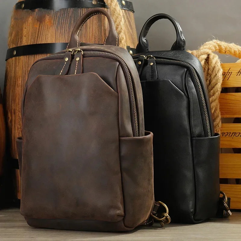 

Bag Bag Outdoor Small Pack Shoulder Leather Leather Man Front Fashion Cross Chest Retro Bag Crazy Black Chest Mens Horse Bag