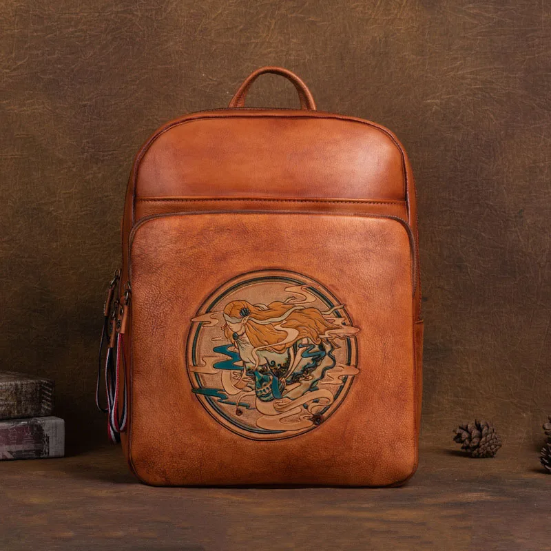 

Women Genuine LeatherBackpack Rucksack School Book Bag Retro with USB Charging Port Female Lady Real Cowhide Daypack Knapsack