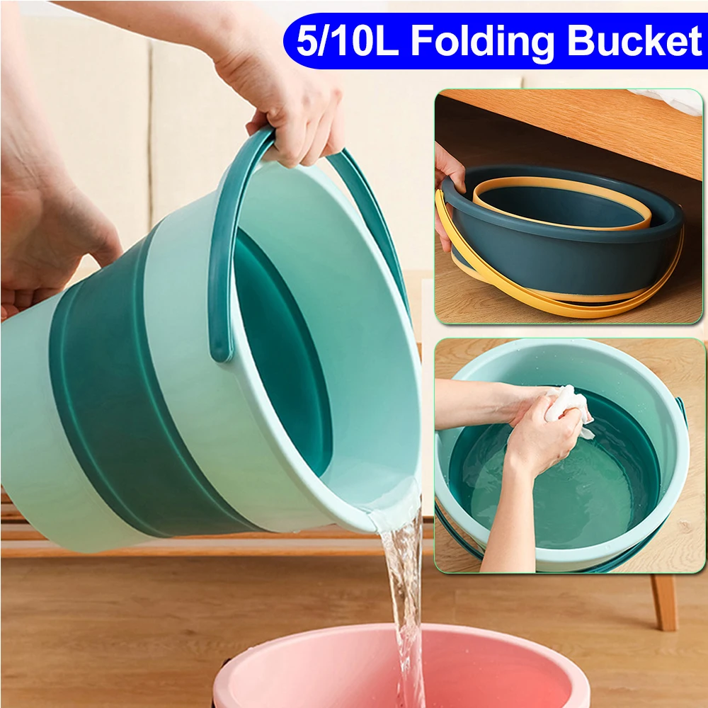 Collapsible Bucket 10l with Lid and Handle | Foldable bucket 10 litre for  camping, fishing, cleaning etc. | Water Bucket made of Plastic & Silicone