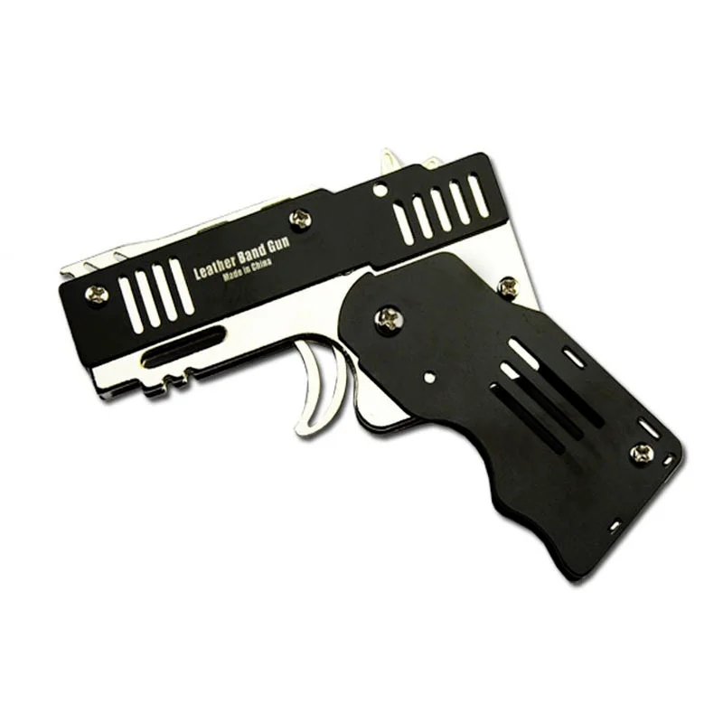 Portable Rubber Band Gun Children's Toy All-metal Six-shot Rubber Band Pistol Boy Keychain Pendant Soft Bullet Gun Hot Gift Toy 5