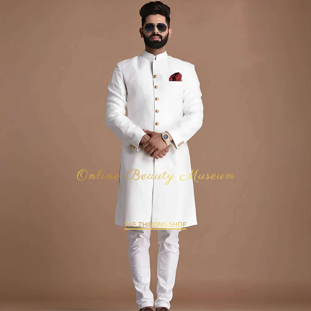 

Костюм мужской из 2-х предметов в Индийском и арабском стиле | Длинное пальто с золотыми пуговицами | Традиционная свадебная одежда | Идеально подходит для жениха