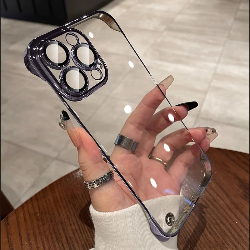 Luxury Plating Ultra-Thin Transparent Frameless Case with Clear Hard Lens Protection