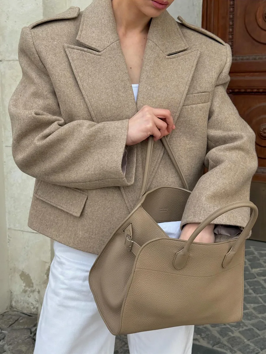 Bornladies Women's New Blazer Style Wool Coat Lapel Trendy Loose Fit Solid Color Autumn Winter Fashion Retro Jacket