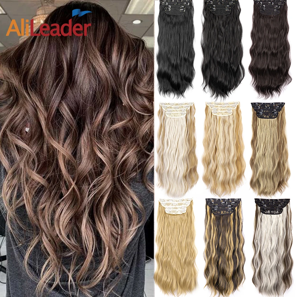 Dark Chocolate Brown Hair 4Pcs Synthetic Hair 11Clip Extensions Water Wavy Hairpieces 200G Clip In Hair Extension Double Weft