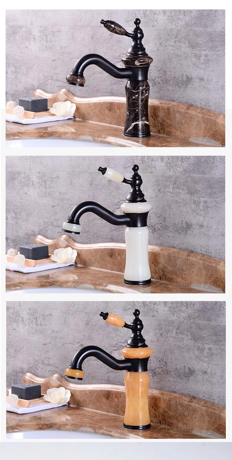 Luxury Brass and Jade Basin Sink Faucet Single Handle Water Mixer Tap