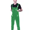 Wetlook Mens Jumpsuit Pockets Strap Suspender Pants Glossy PVC Leather Bib Pants Solid Color Streetwear Gothic Overalls Rompers 1