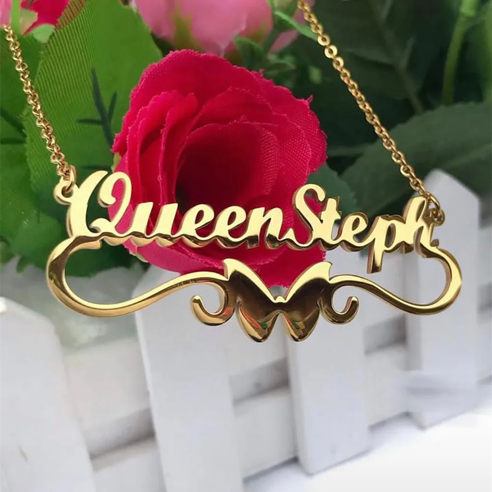 

Jewellery Women Custom Name Butterfly Personalized Nameplate Stainless Steel Collier Charm Choker for Girl Party Gifts