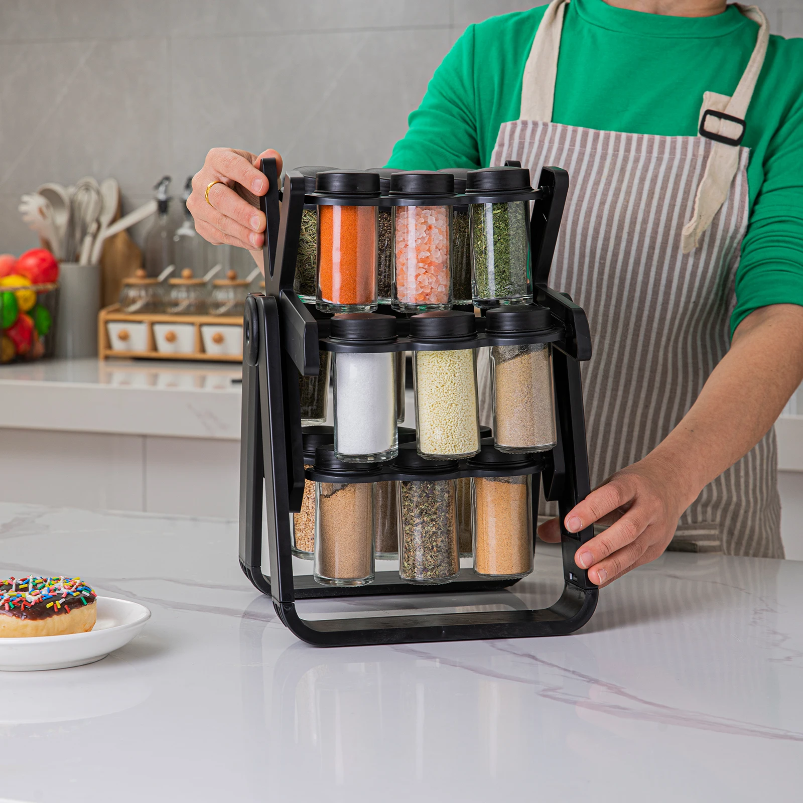 360° Rotating Spice Rack Kitchen Organizer with 18 Jars Seasoning