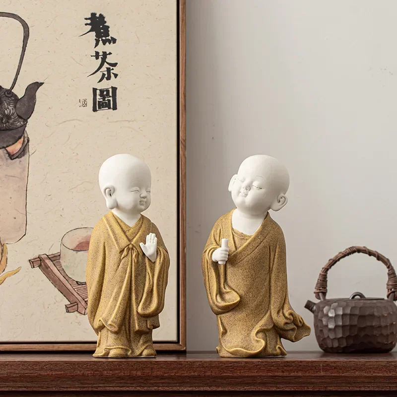 

Ceramics Cute little monk Character decoration statue，Modern art sculpture，High-end home living room Bogu bookshelf decoration