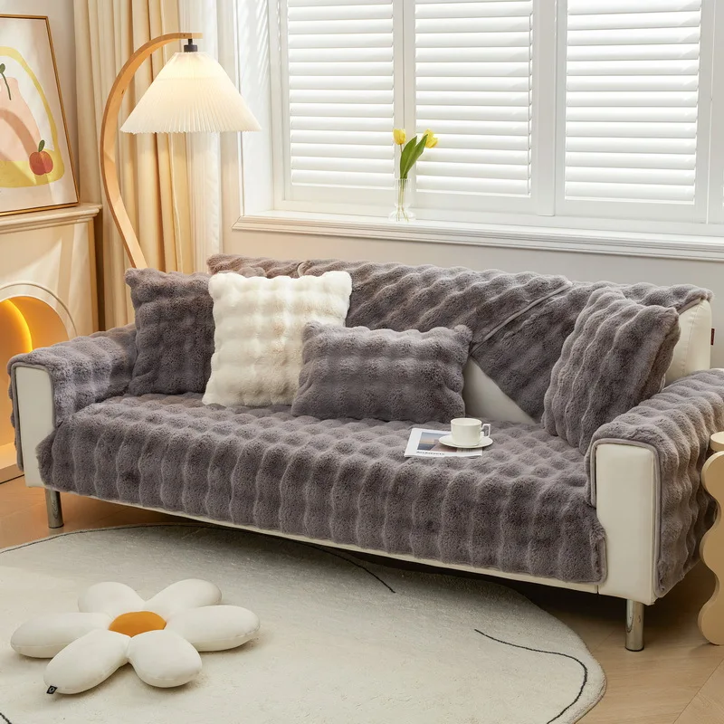 

Thicken Bubble Velvet Non-slip Sectional Sofa Towel Winter Warm Super Soft Plush Sofa Cover Skin-friendly L-shape Couch Covers