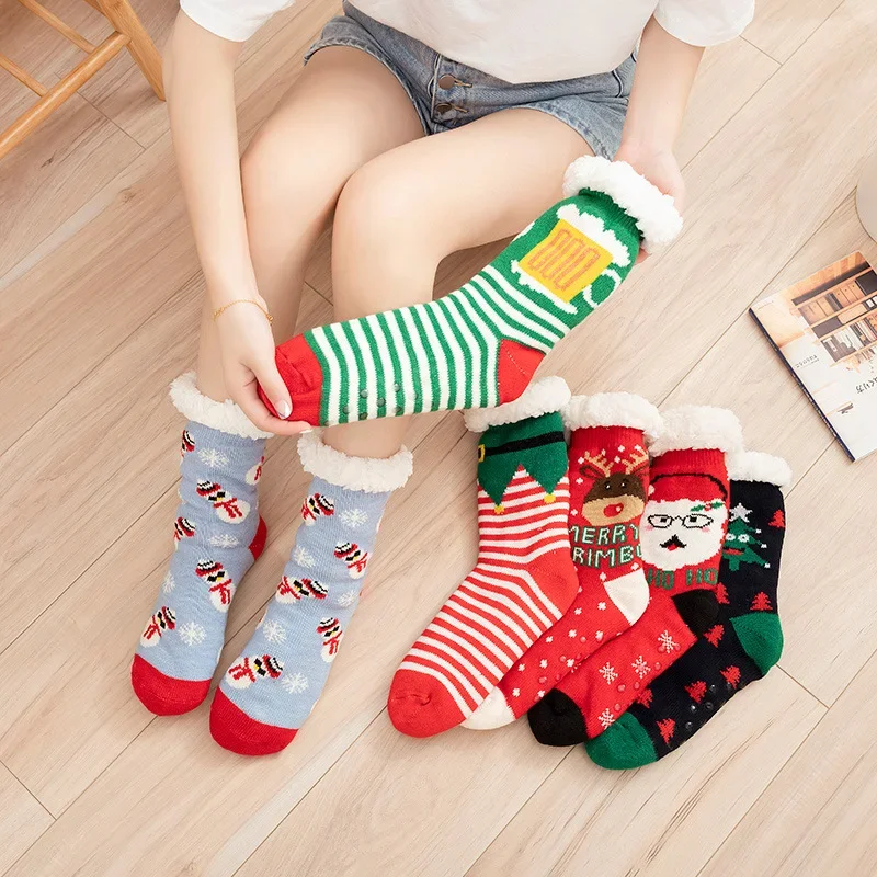 

Winter Christmas Floor Socks with Extra Thick Adult Men's and Women's Sleeping Lambskin Slippers