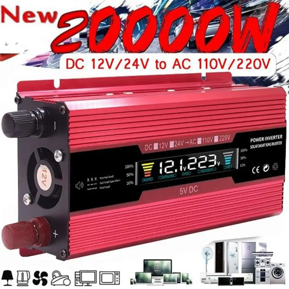 Adattatore Convertitore Per Caricabatterie Inverter Portatile Da 20000W Dc 12V/24V A Ac 220V Adattatore Convertitore Multifunzione Da Viaggio All'Aper