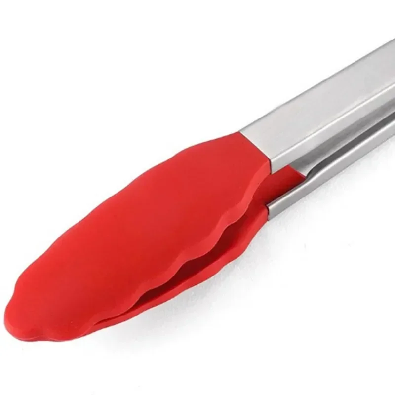 Silicone Kitchen Food Tong Stainless Steel Non-slip Grill BBQ Tongs Meat Camping Barbecue Frying Food Clips Clamp