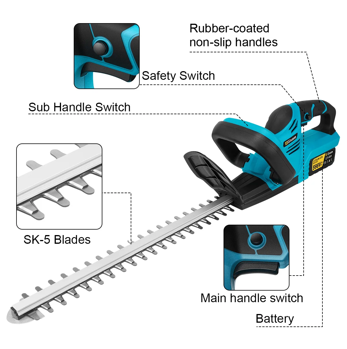 Gisam 20000RPM Brushless Electric Hedge Trimmer Lawn Mower Garden Landscaping Hedge Pruner Trimmer For Makita 18V Battery Pin - Image 4