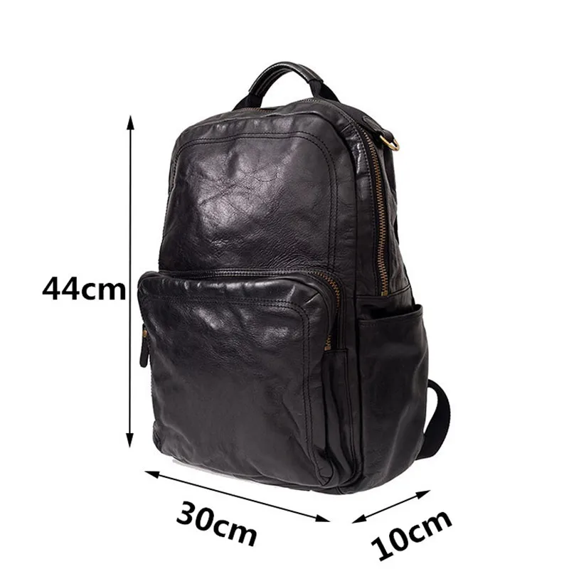 PNDME Mode Designer Hohe Qualität Echtes Leder männer Schwarz Rucksack Casual Outdoor Reise Echtes Rindsleder Laptop Schul – Detail 1
