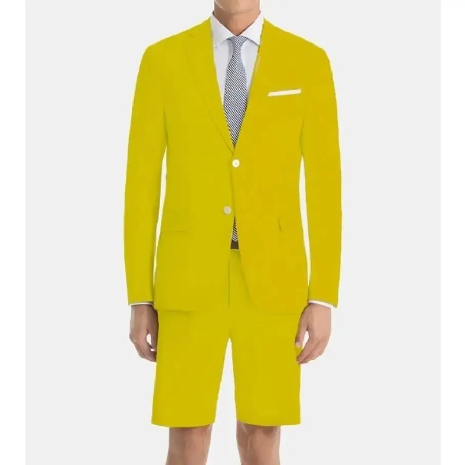 Summer Men Suits With Short Pant Notch Lapel 2 Buttons Wedding Prom Vintage Groom Tuxedos Slim Fit Terno Masculino Blazer 2 Pcs