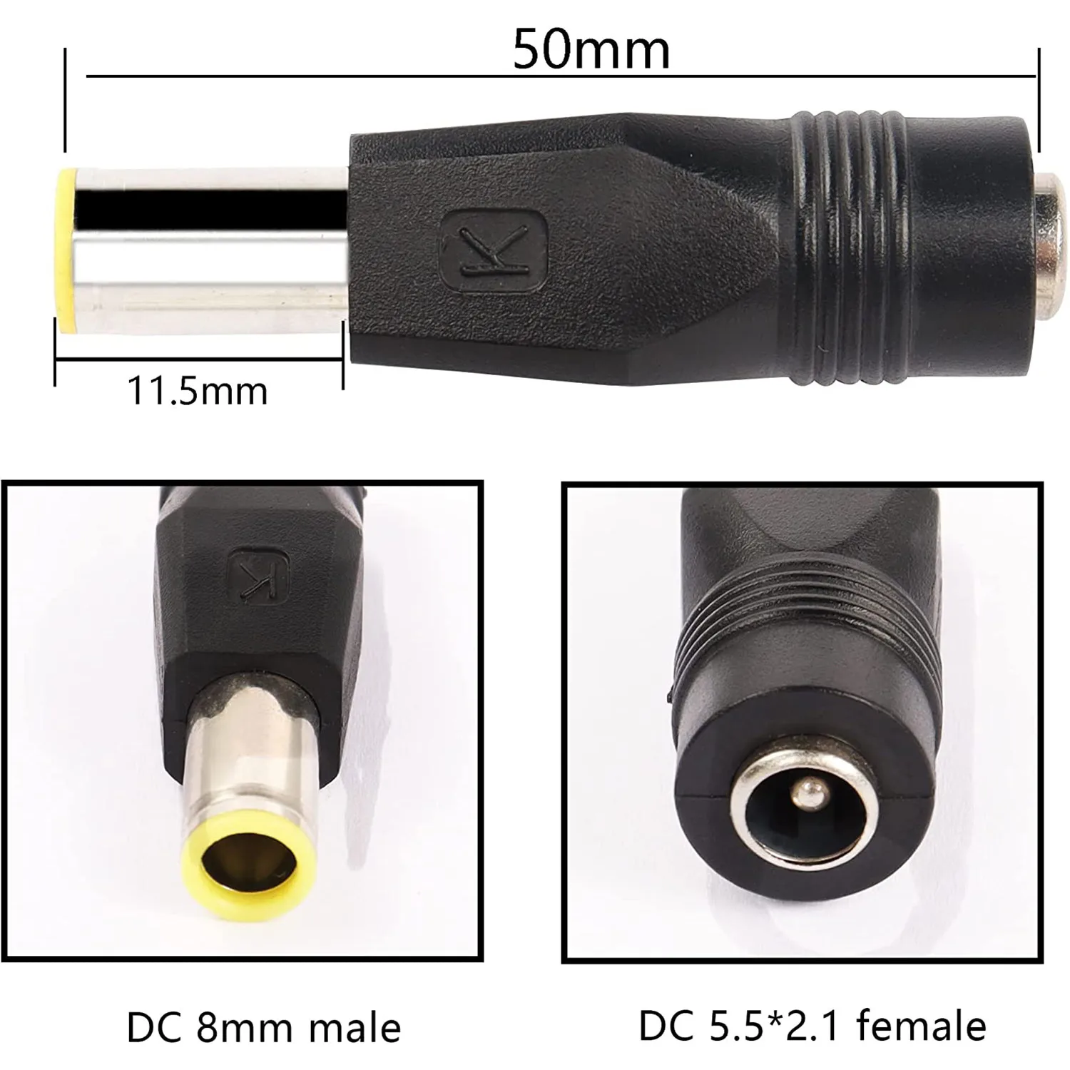 DC Power Plug Adapter 2Pcs DC 8mm Male to 5.5mm x 2.1mm Female and 2Pcs 5.5mm x 2.1mm Male to 8mm Female Connectors 4-P
