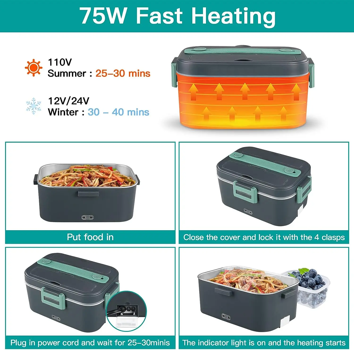 300W 110V Portable Electric Heat Lunch Box Food Heater Container Warmer Box  Sale