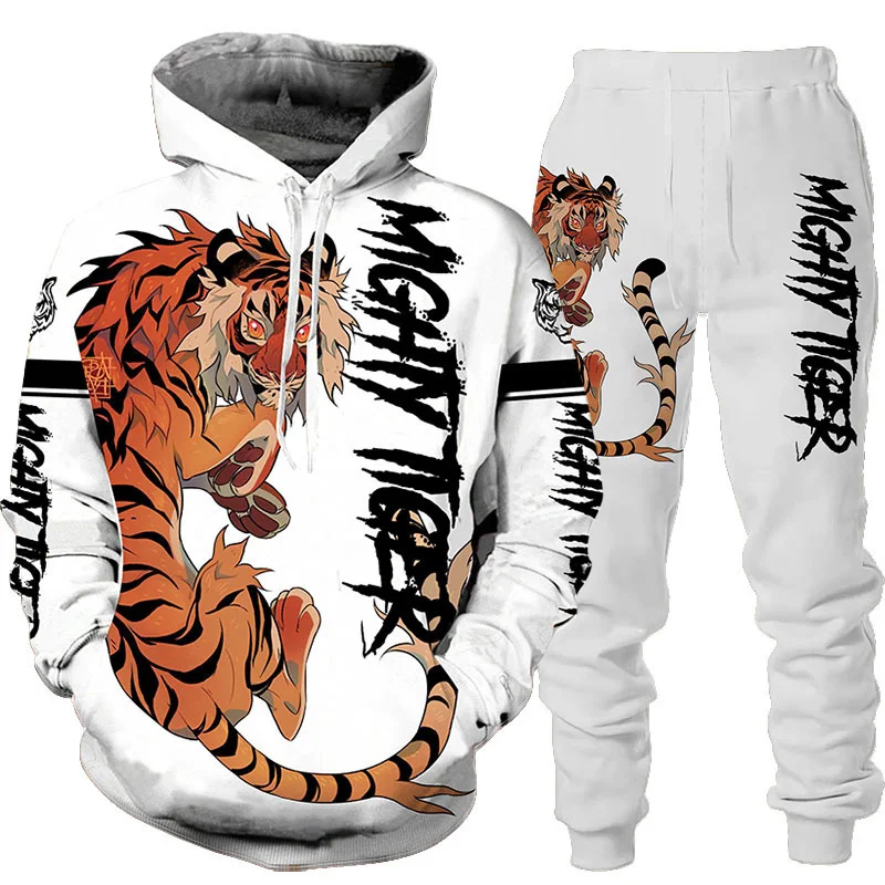 Men's Tracksuit 3D Printed Animal 2 Piece Hoodie Set Sports Outfit Tiger&Lion Thick Suit Long Sleeve Daily Clothing With Hat outdoor fun sports new toys animal penguin kite kites for kids with handle and line good flying